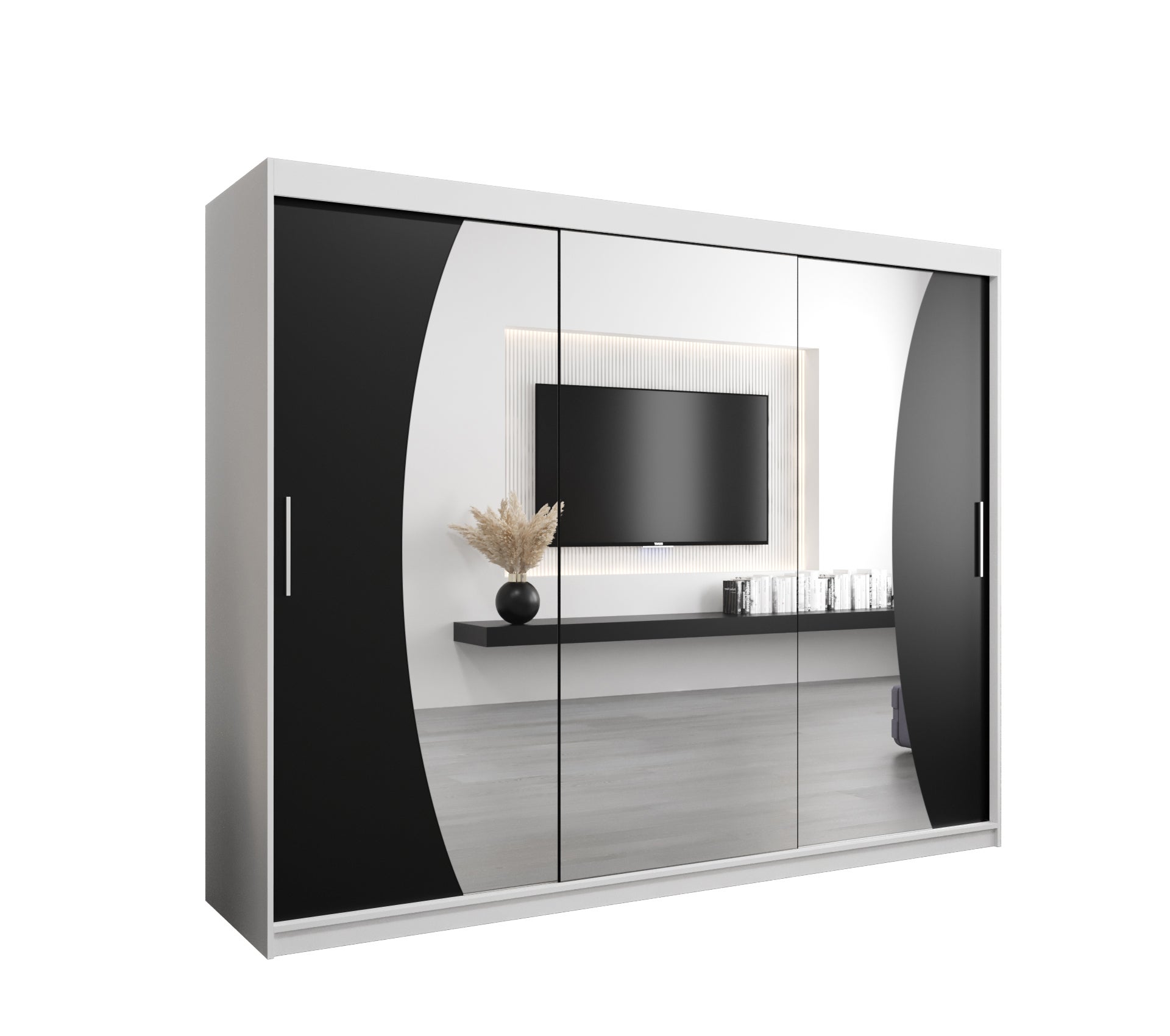Szafa przesuwna garderoba WAVE 250 x 62 x 200 cm Biały + Czarny - Abiks Meble