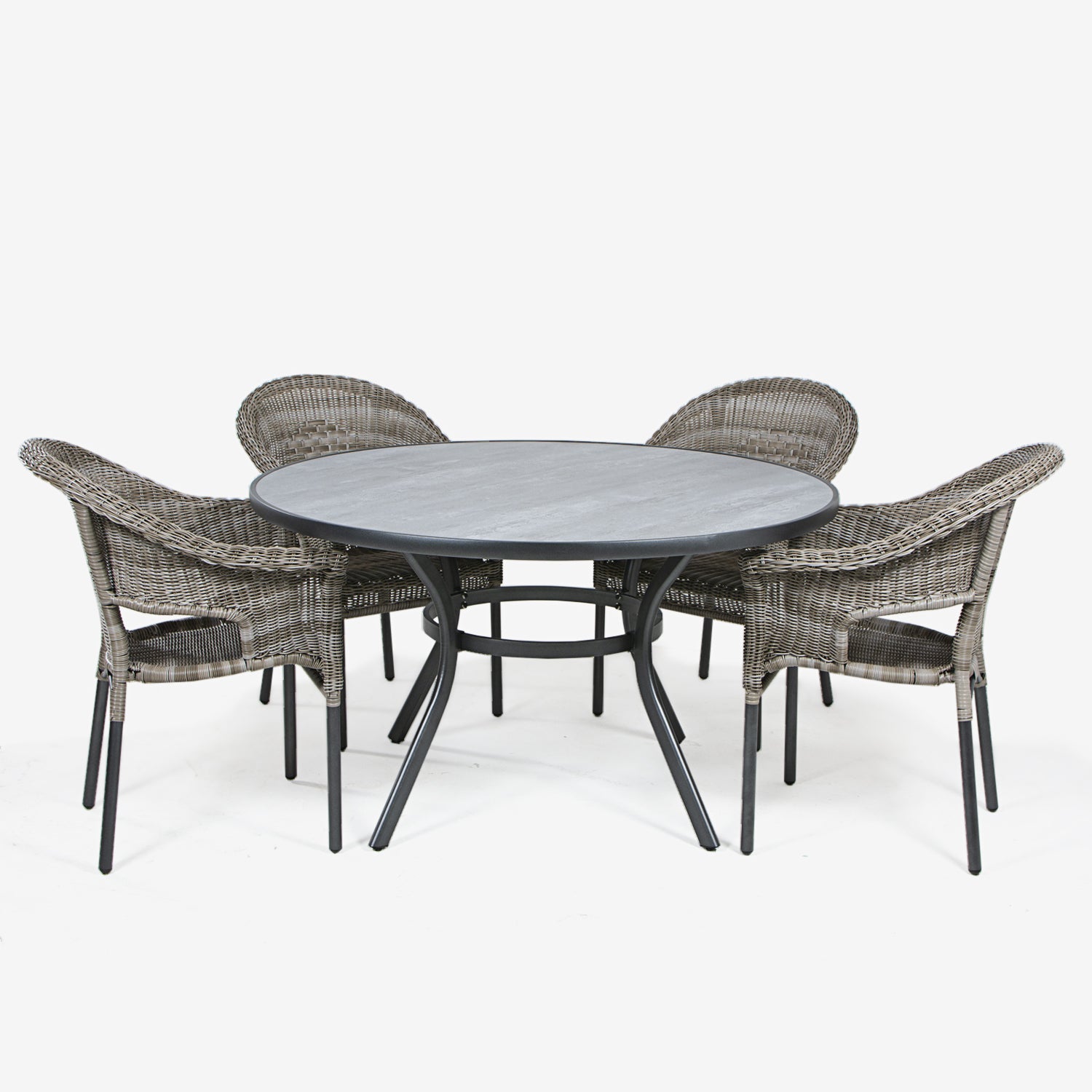 Conjunto de mesas y sillas de jardín, ratán sintetico, aluminio y ratán sintético redondo, color antracita, mesa:135x72 sillon:66x62x86