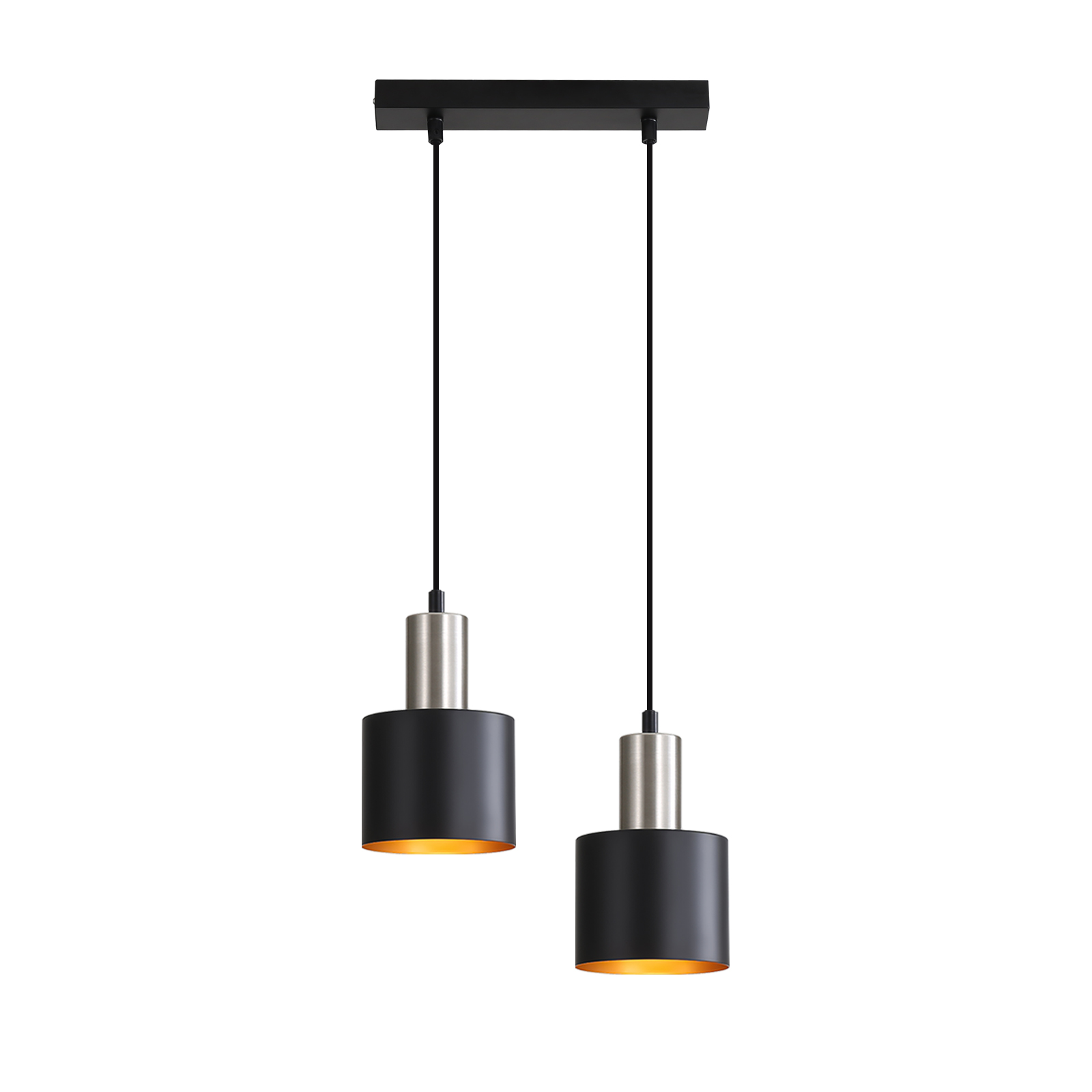 ZMH Lampa wisząca do jadalni E27, lampa wisząca vintage, 2 żarówki, czarno-złota