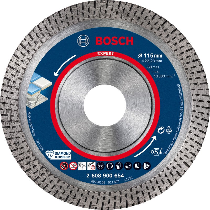 Bosch Professional 1x Dischi diamantati Expert HardCeramic (per Piastrelle dure, Pietra dura, Ø 115 mm, accessorio Smerigliatrice angolare piccola)