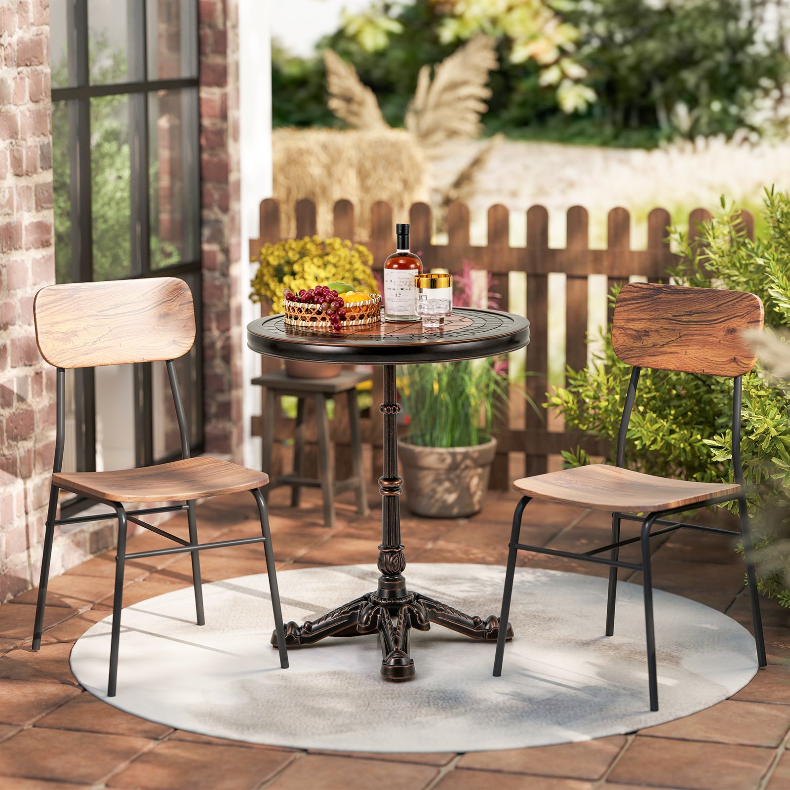 Table de Jardin Ronde de 60,5 cm, Table en Aluminium Coulé Résistante aux Intempéries avec Texture Sculptée et Plateau Peint, Bronze - 8