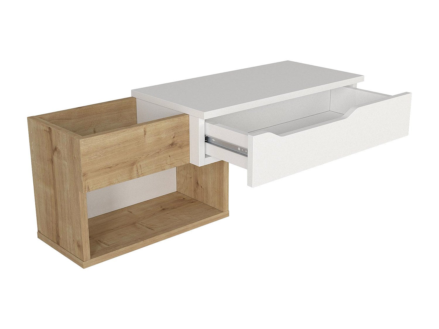 Console suspendue avec 1 tiroir et 2 niches - Naturel et blanc - DAREKA - 3