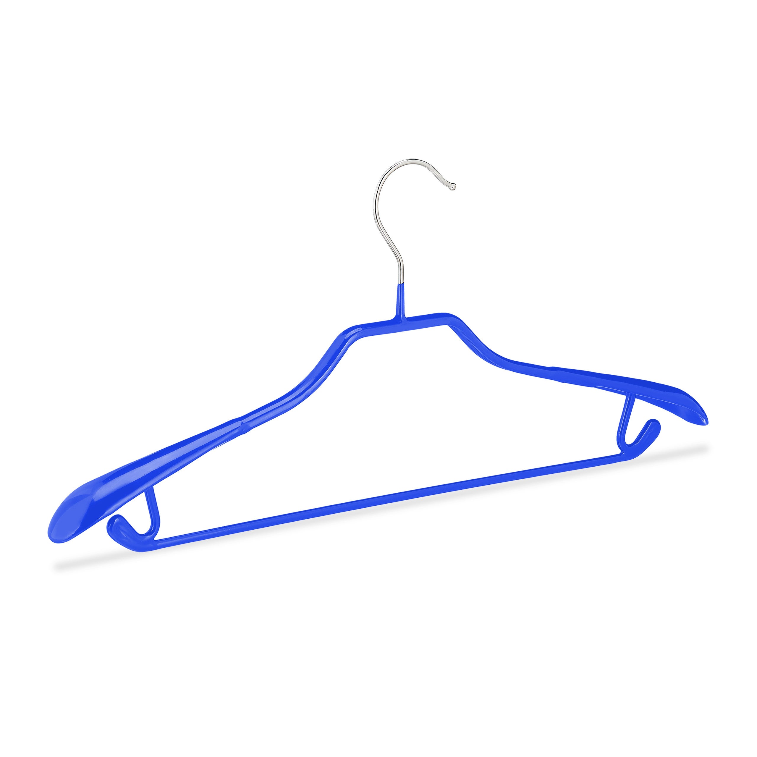 20x Cintres antidérapants, pour costumes, support d’épaules large, traverse pantalon, crochets, bleu - 8