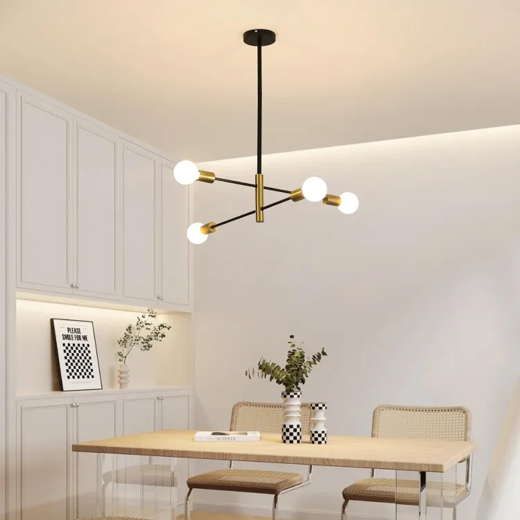 Żyrandol Sputnik w stylu retro, lampa wisząca 4-punktowa, lampa sufitowa w stylu industrial, nowoczesny żyrandol, białe światło (z żarówkami) - 2