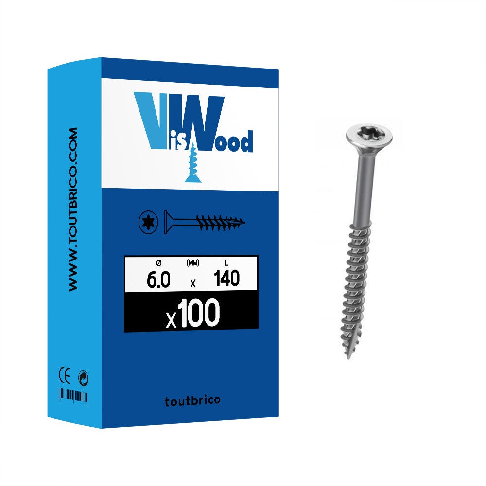 Boite 100 vis agglo anti-fendage 6 x 140mm tête fraisée Torx | Leroy Merlin