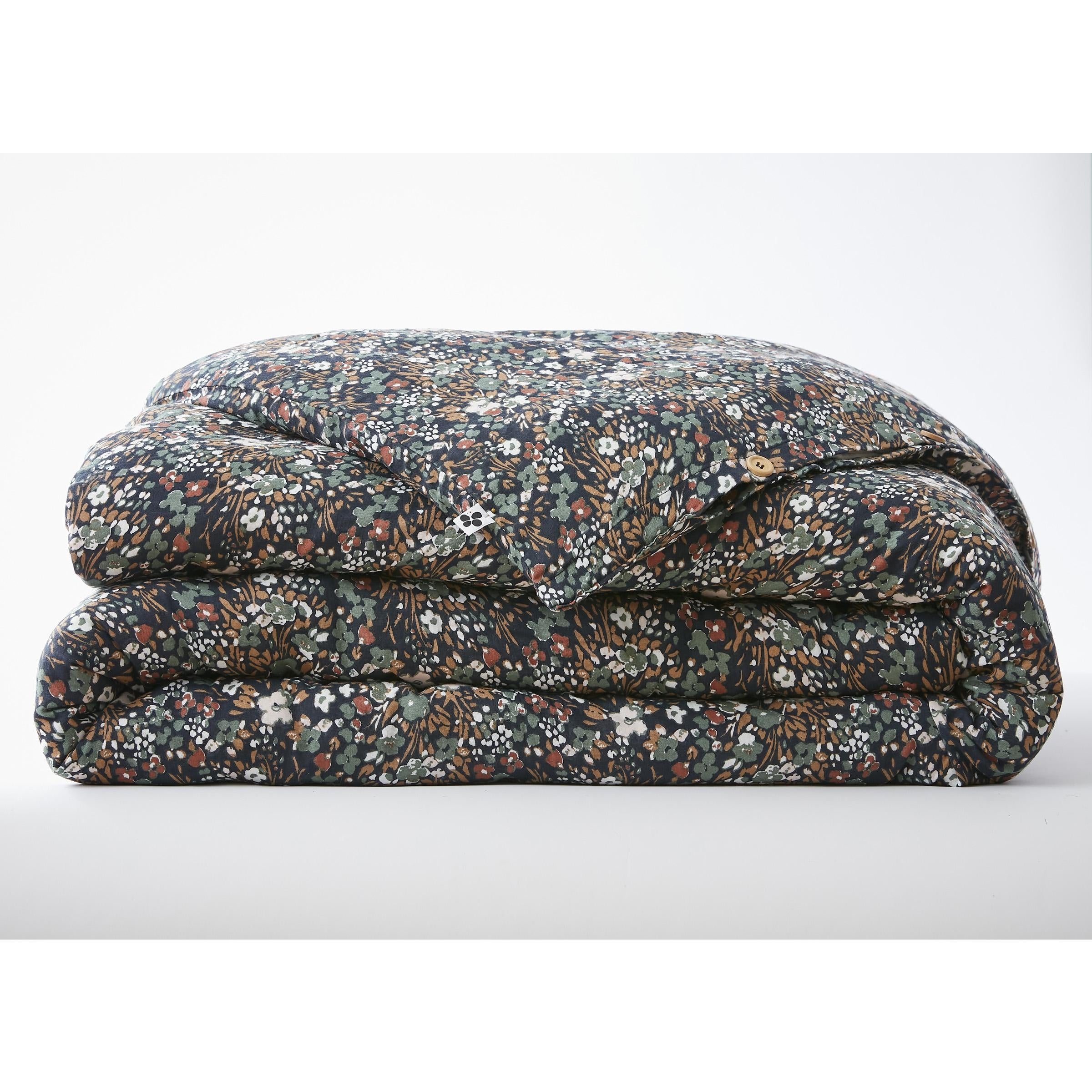 Housse de couette 260 x 240 cm double gaze de coton imprimée Capucine Bleu foncé - 4