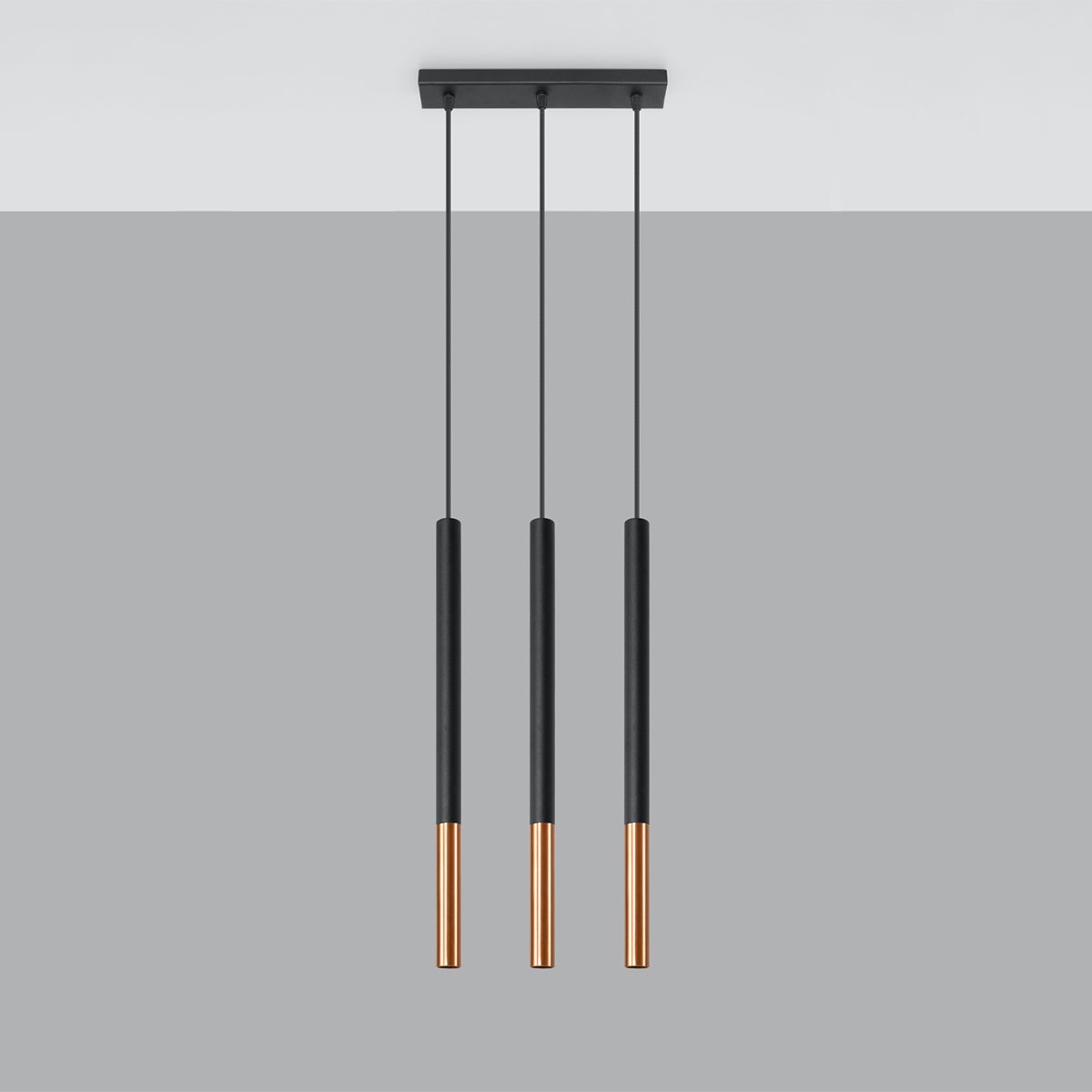 Lampa wisząca FLAR 3L czarny/miedź LED 4000K - 30x5x90cm Sollux