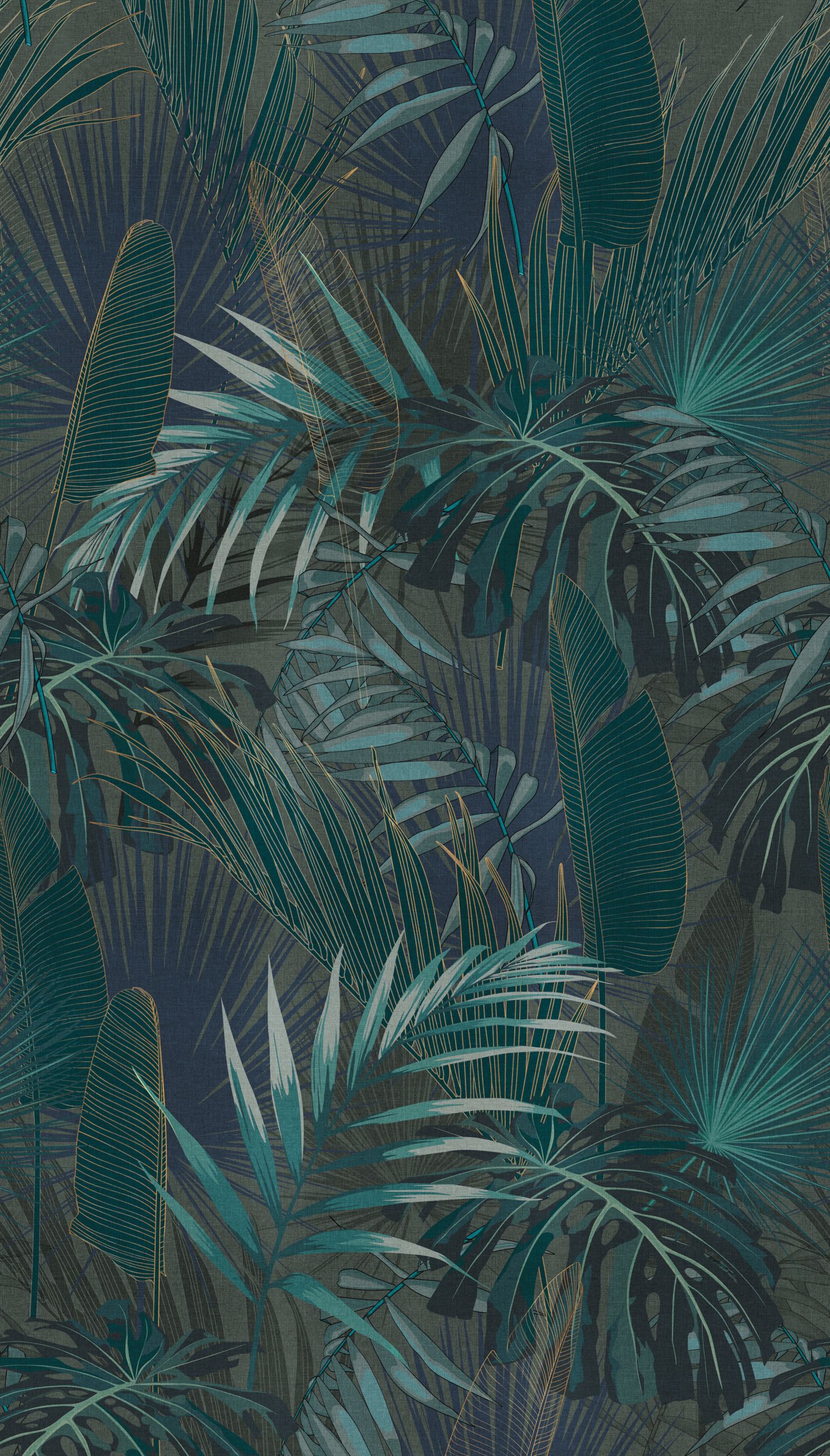 Fototapeta motyw dżungli petrol blue,niebieskimIzielonym - 159 x 280 cm - LIVINGWALLS