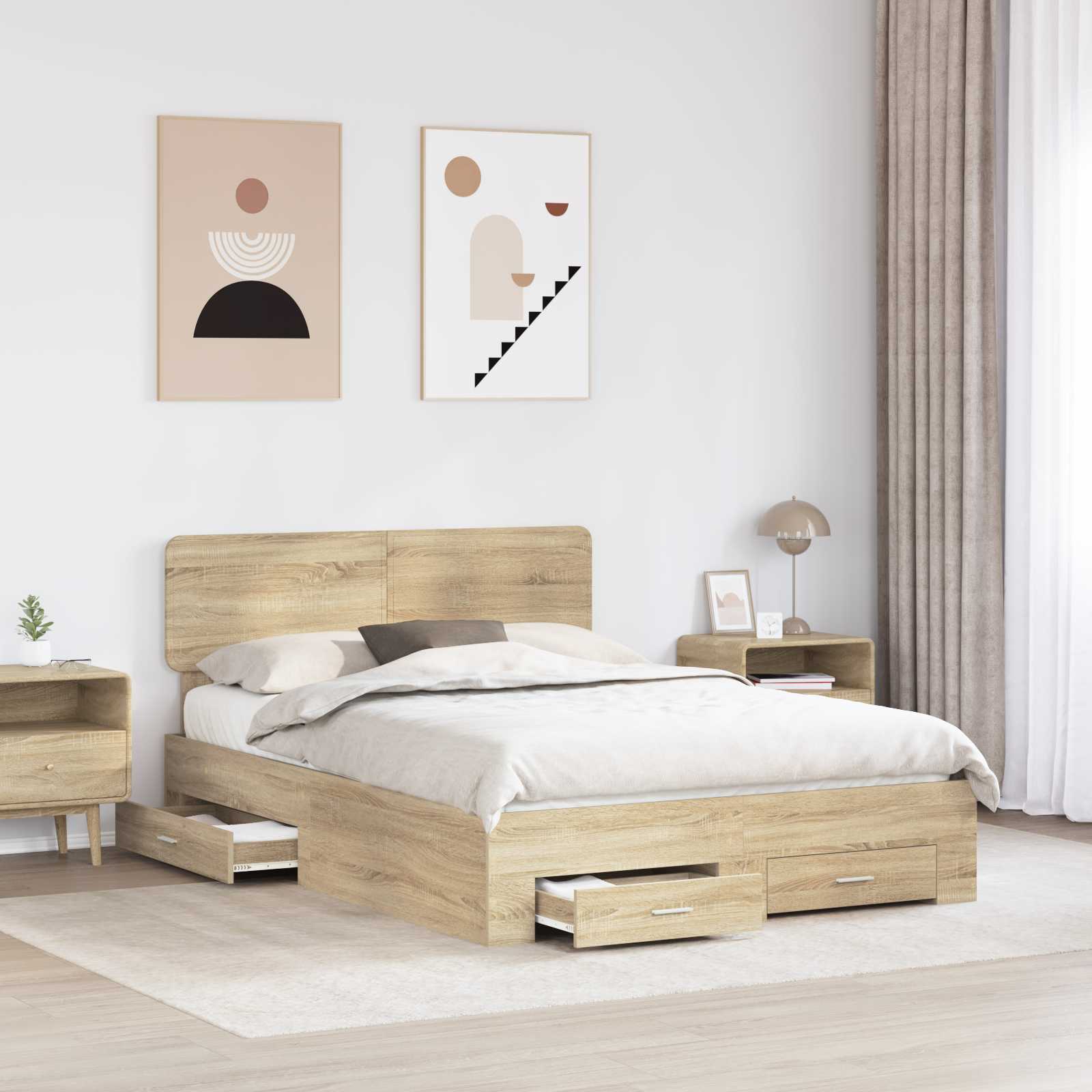 Cadre de lit chêne 150 x 200 cm en panneau de bois - 3