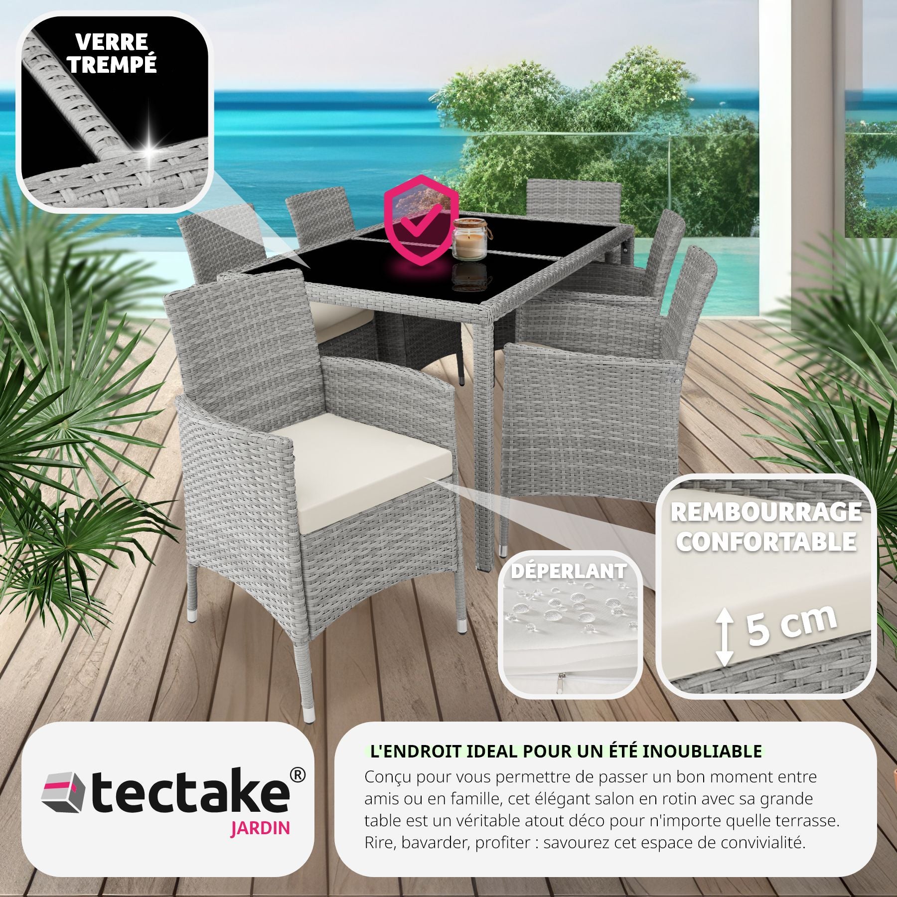 TECTAKE Conjunto de ratán Para 6 personas - 7