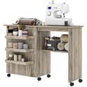 HOMCOM Table De Couture Pliable Avec Rangement - Meuble Machine à Coudre Blanc 117x40x77,5 Cm