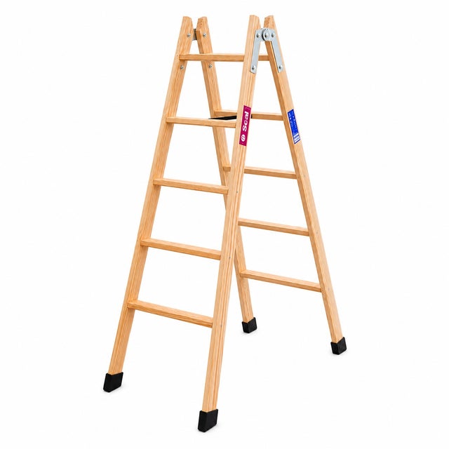 Escalera Tijera Doble Acceso Madera TM-DA con 5 Peldaños por cada lado