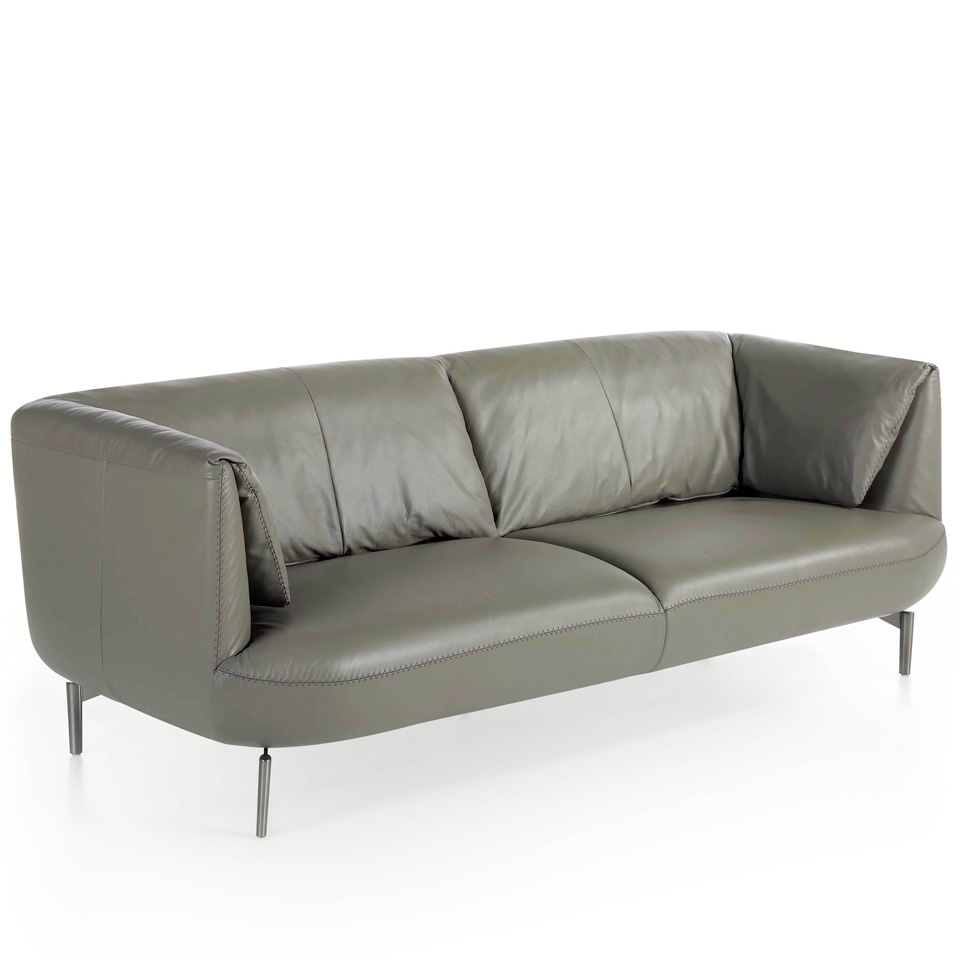 Sofá 3 plazas piel vacuno gris 210 x 90 x 78 cm.