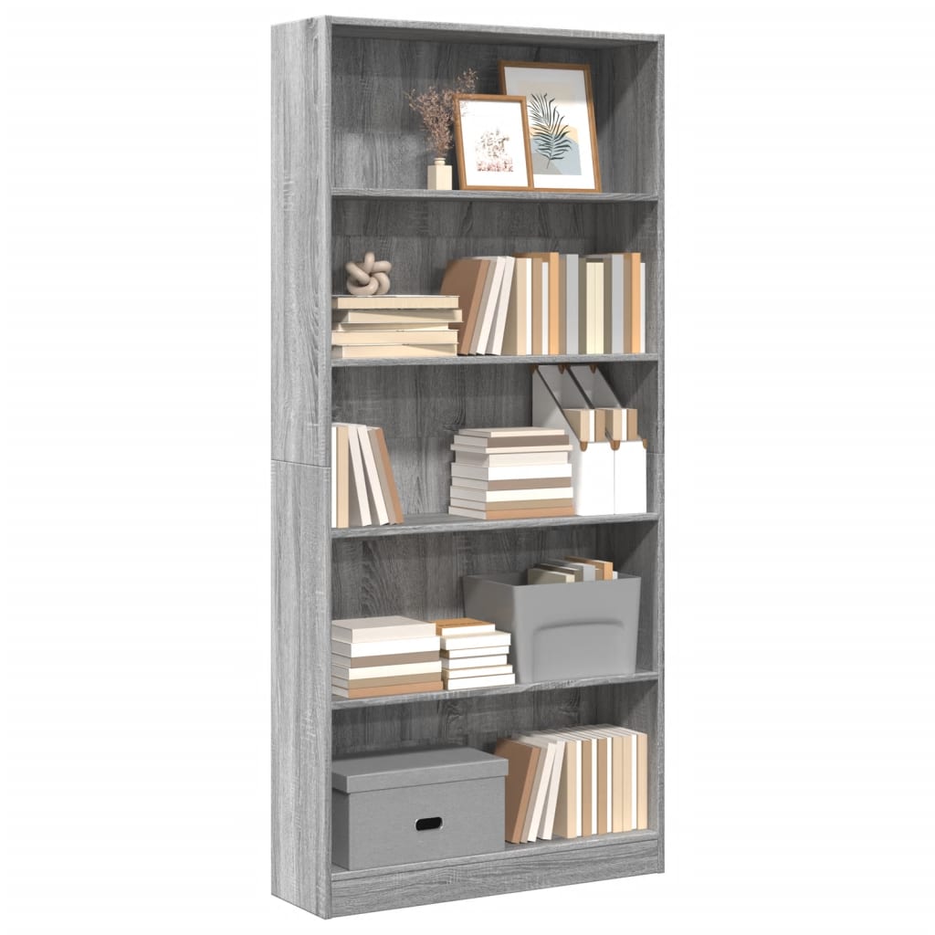 Bibliothèque pour Séjour en Bois Gris H. 176 x l. 80 x P. 24 cm - 2