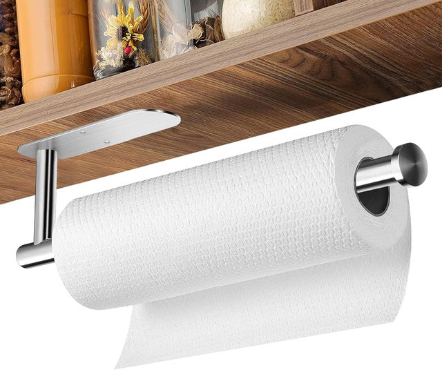 Uchwyt na ręczniki papierowe, nie wymaga wiercenia, montowany na ścianie, samoprzylepny, odpowiedni do kuchni i łazienki, srebrny