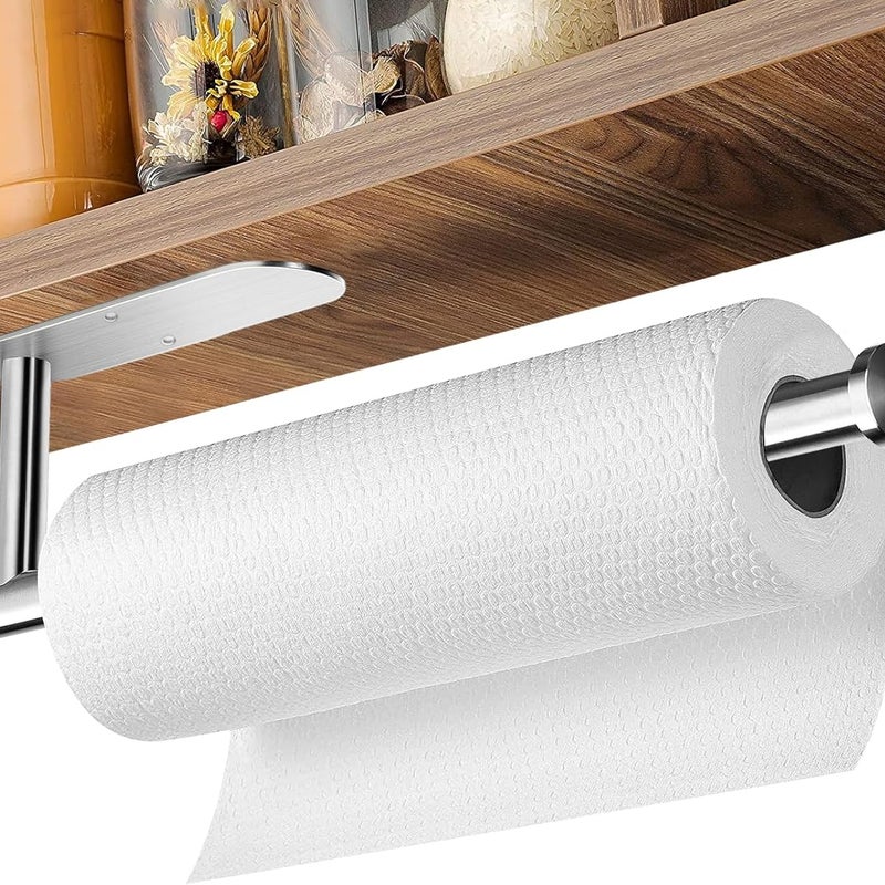 Uchwyt na papier toaletowy, bez wiercenia, montowany na ścianie, samoprzylepny, odpowiedni do kuchni i łazienki, srebrny