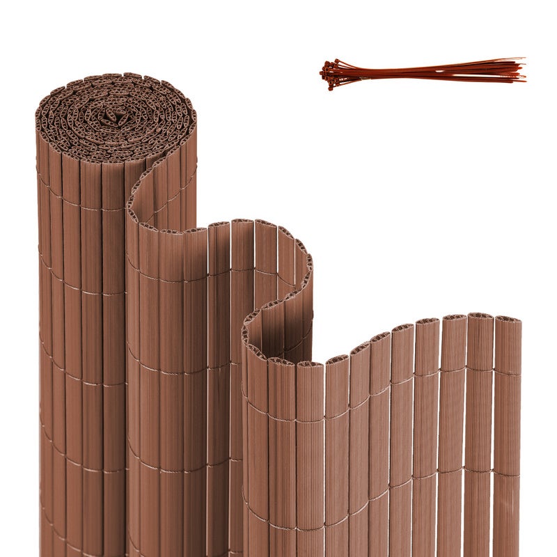 Siatka trzcinowa z PVC na balkony, tarasy i do ogrodu. Brązowa osłona przeciwwiatrowa na balkony, 90 x 800 cm.