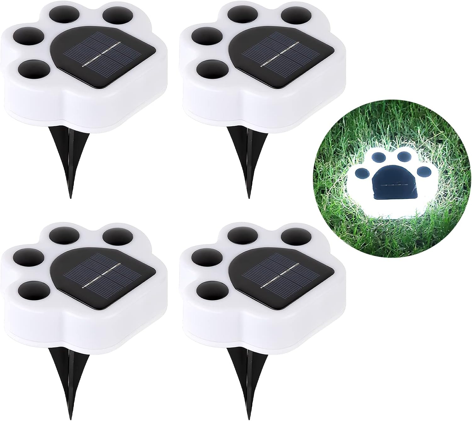 Zestaw 4 lamp solarnych LED w kształcie niedźwiedzich łapek, białe światło, długość 12,3 cm, idealne do ścieżek ogrodowych