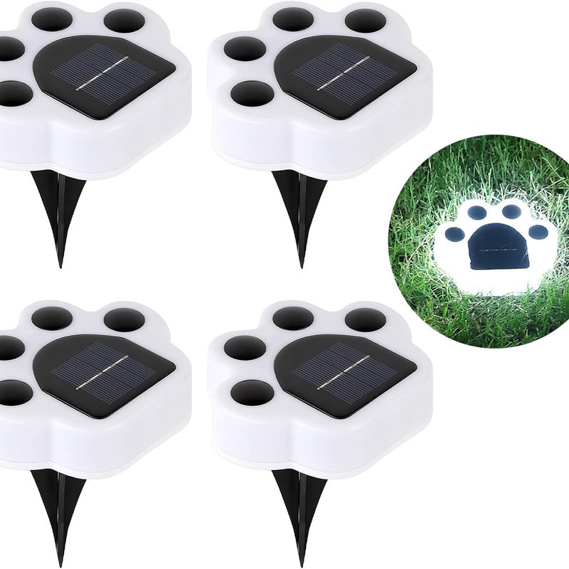 Zestaw 4 lamp solarnych LED w kształcie niedźwiedzich łapek, białe światło, długość 12,3 cm, idealne do ścieżek ogrodowych