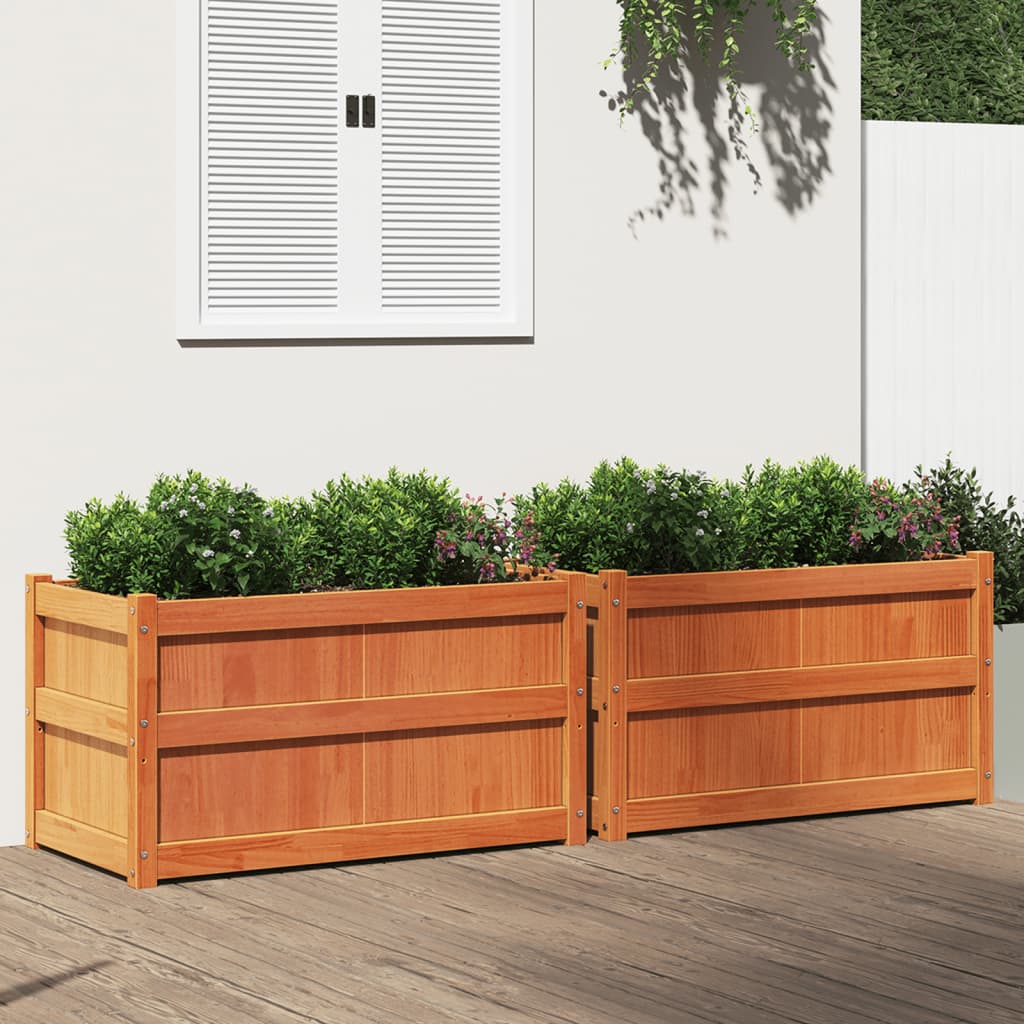 Lot de 2 Jardinières - Bacs à fleurs - Pots de fleurs cire marron bois de pin massif n2284l - 2