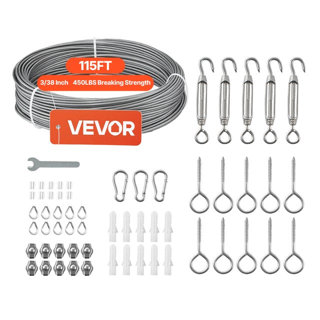 Alambre de acero inoxidable Kit VEVOR de cable de acero inoxidable 304 de 2 mm x 120 pies, alambre trenzado de acero inoxidable recubierto de PVC