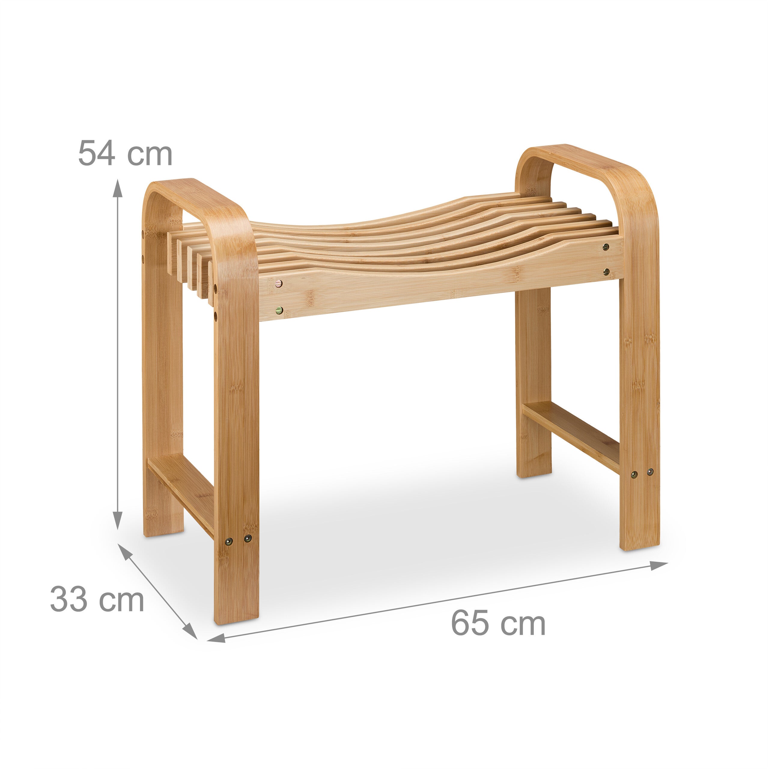 Tabouret de salle de bain en bambou, avec poignées, 54 x 65 x 33 cm, assise ergonomique, entrée, nature, Relaxdays - 4