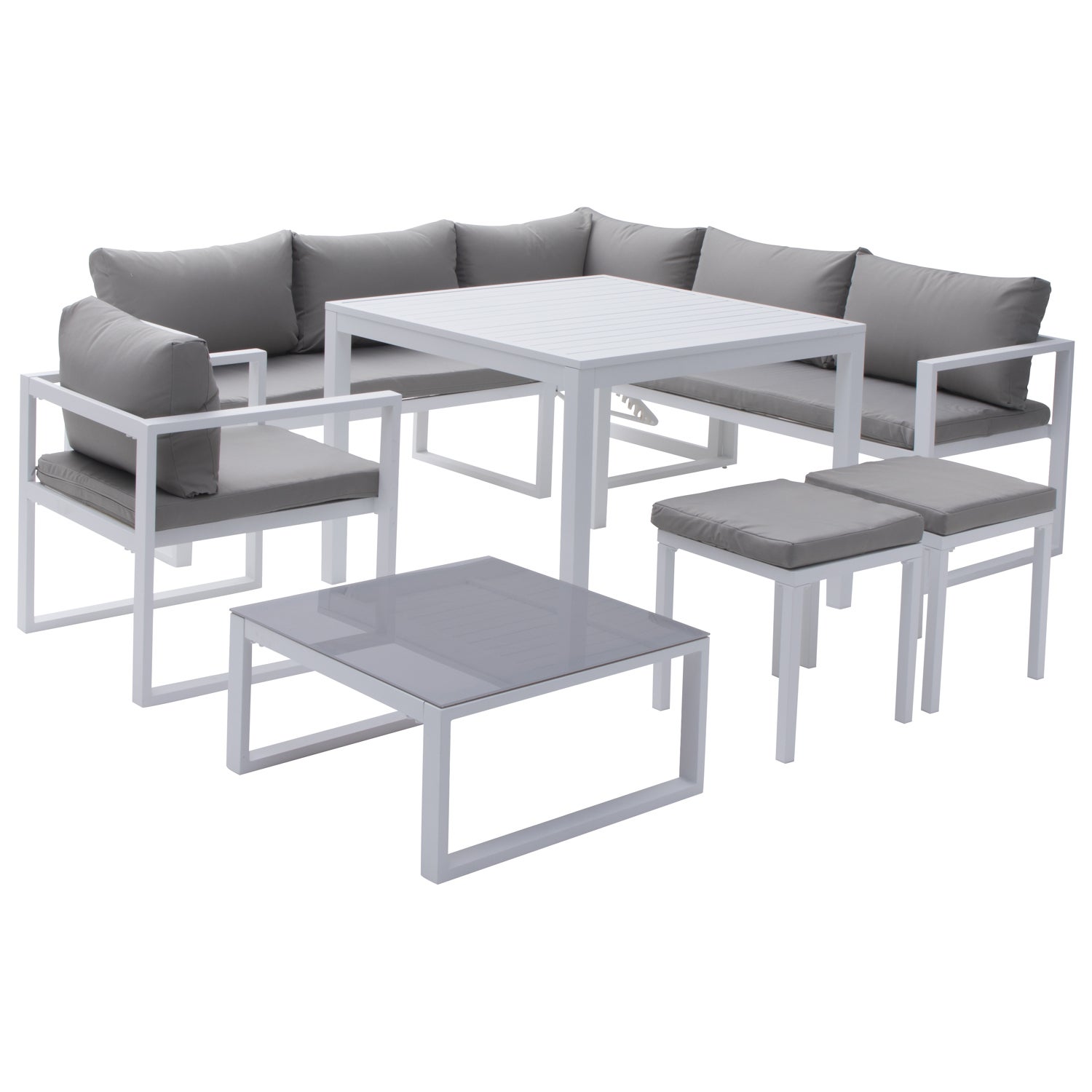Salon de jardin modulable 7 places gris et blanc en aluminium IBIZA - 2