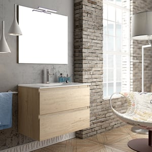 Meuble de salle de bain 80cm simple vasque - 2 tiroirs - BALEA - bambou (chêne clair)