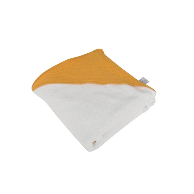 Cape de bain en gaze de coton et éponge - Jaune moutarde - 75x75 cm - Coton