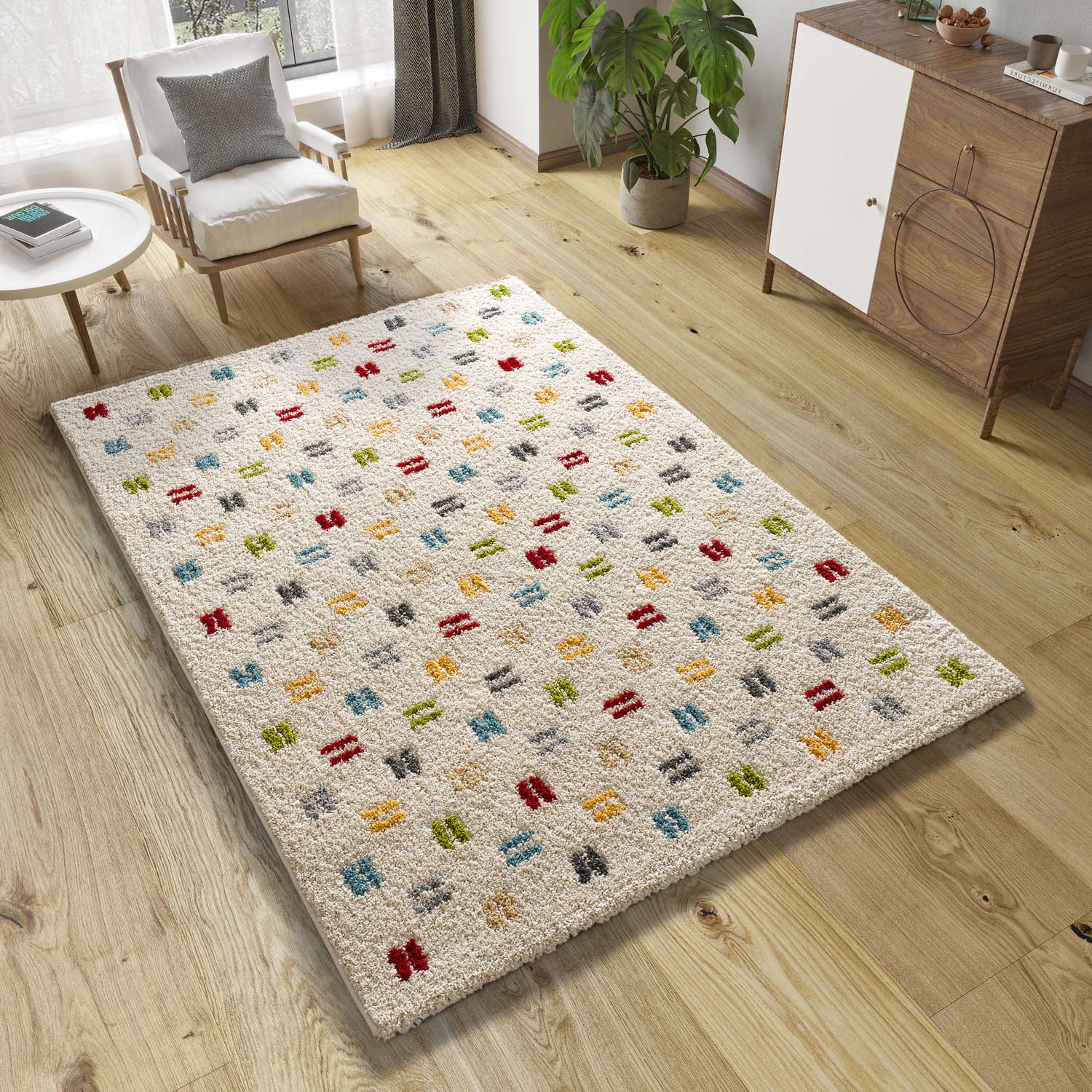 BREMEN shaggy geometryczny wielokolorowy prostokątny dywan 160 x 230 cm - ATTICGO