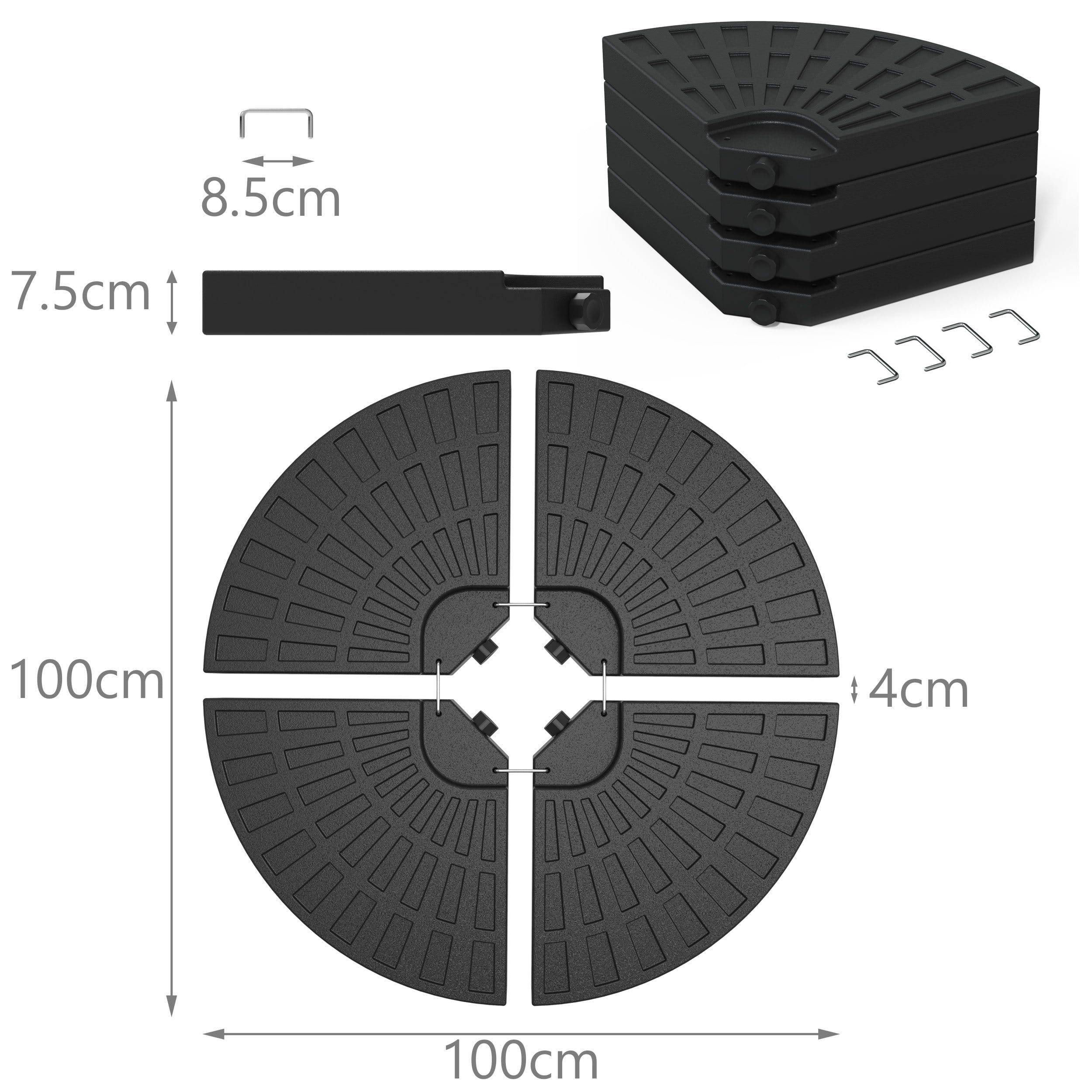 Dalle de lestage pour pied de parasol - 4 pcs à remplir - HDPE - 100kg sable ou 52L eau - base pour pied en croix - VOUNOT® - 7