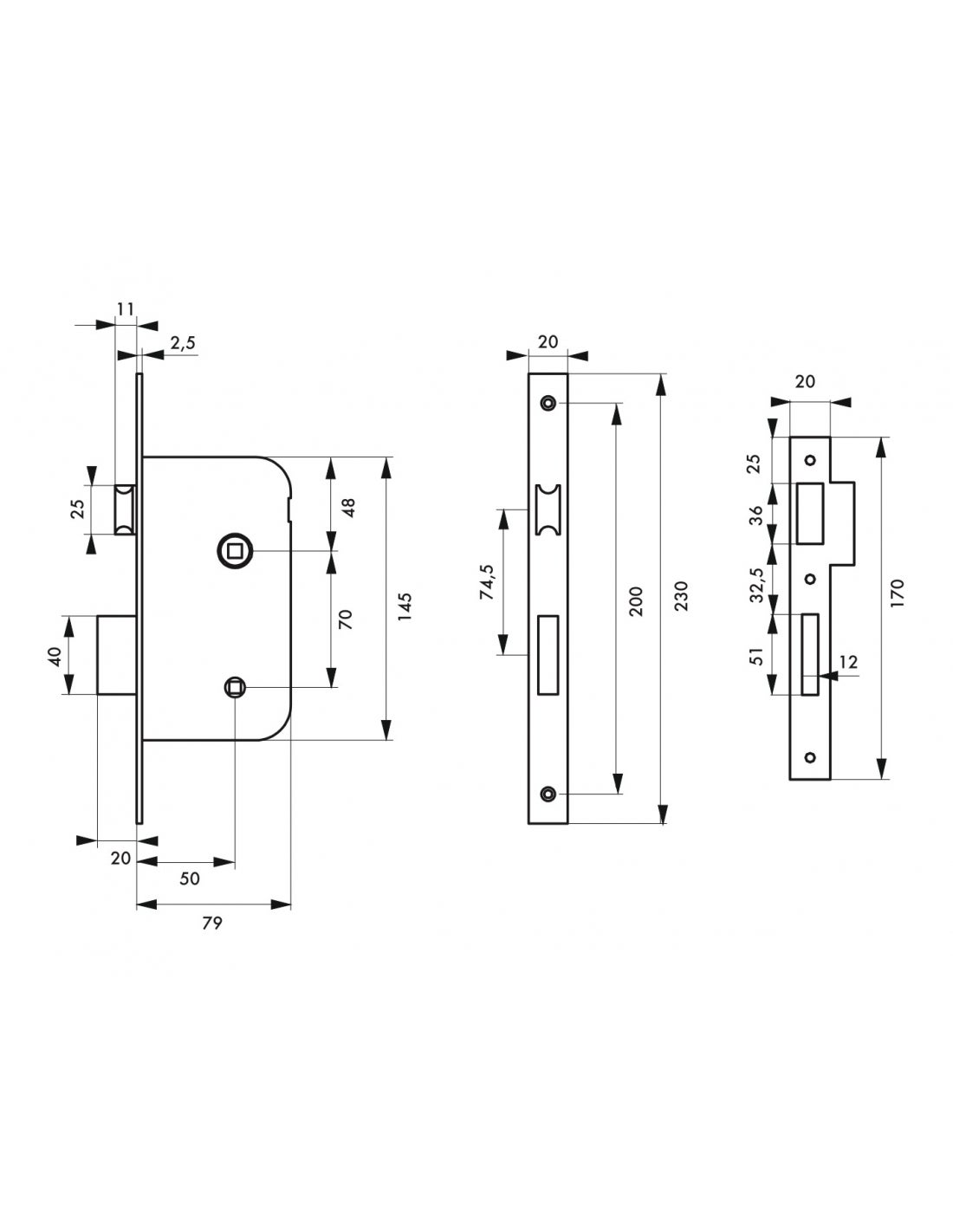THIRARD - Serrure encastrable à condamnation pour porte de salle de bain et toilettes, axe 50mm, bouts ronds, noir - THIRARD - 2