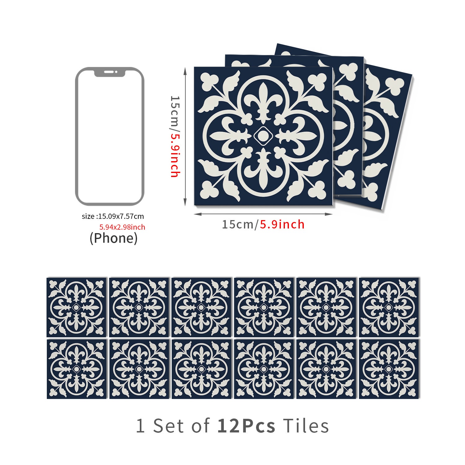 Lot de 12 panneaux muraux 3D autocollants, Crédence adhésive, Autocollants décoratifs, Imperméables et résistants à la chaleur, 15 cm x 15 cm - 4