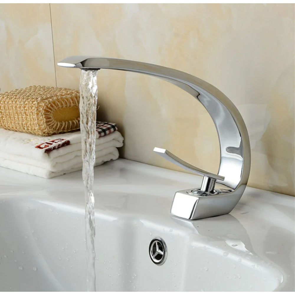 Nowoczesna bateria łazienkowa z mieszaczem - bateria mosiężna chromowana - jednootworowa bateria do wody ciepłej i zimnej - z wężem dopływowym G3/8