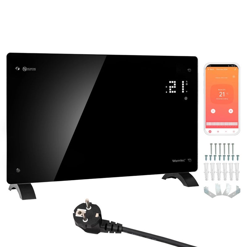 Grzejnik elektryczny 2000W szklany energooszczędny konwektorowy LCD Wi-Fi czarny Warmtec EGW-20C