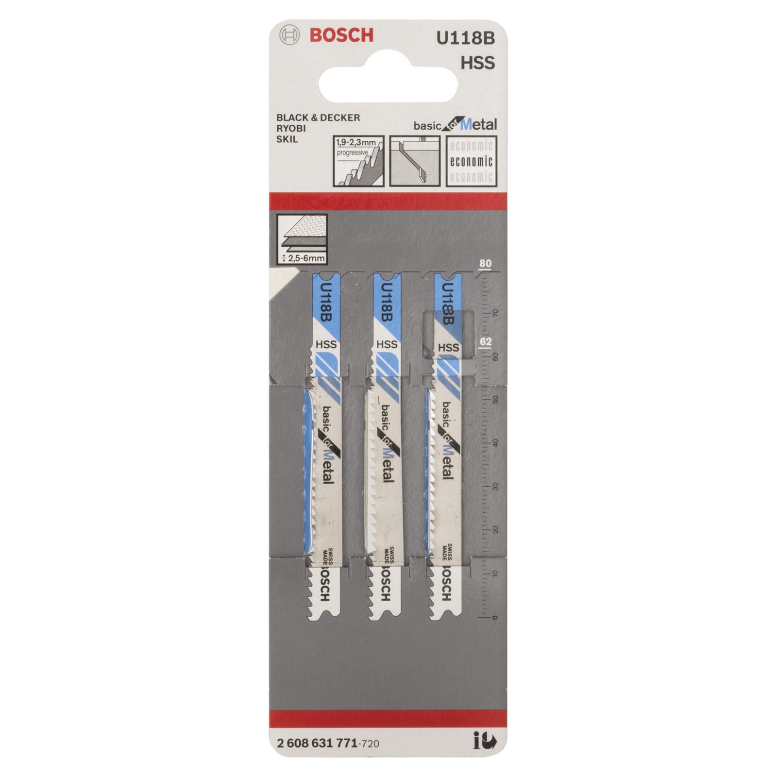Bosch 3x Brzeszczot do wyrzynarki U 118 B Basic for Metal - 2608631771 - 4