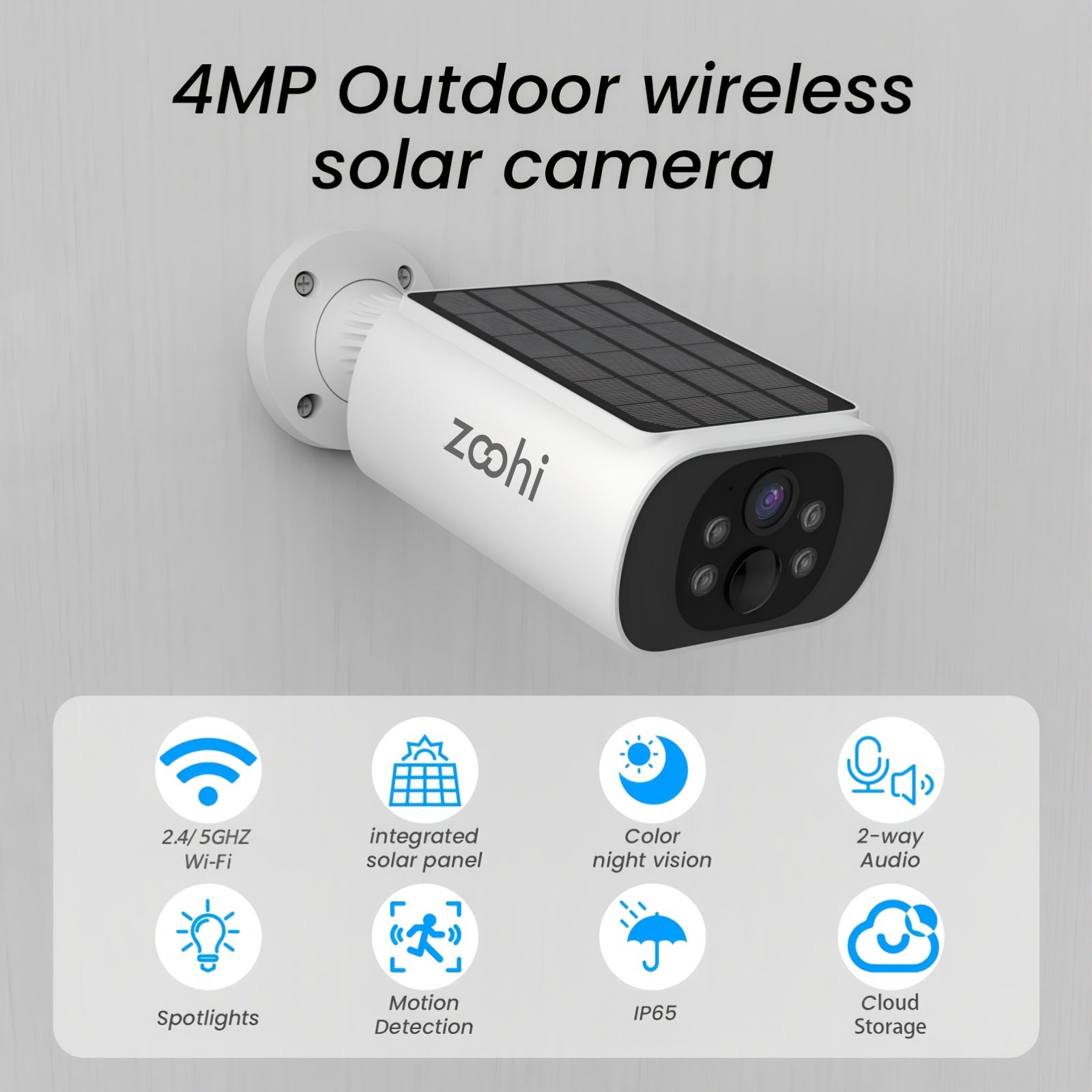 Caméra de Surveillance Sans Fil Extérieure 4MP, caméra à batterie avec panneau solaire intégré, ZOOHI, WiFi 2,4Ghz et 5Ghz - 2
