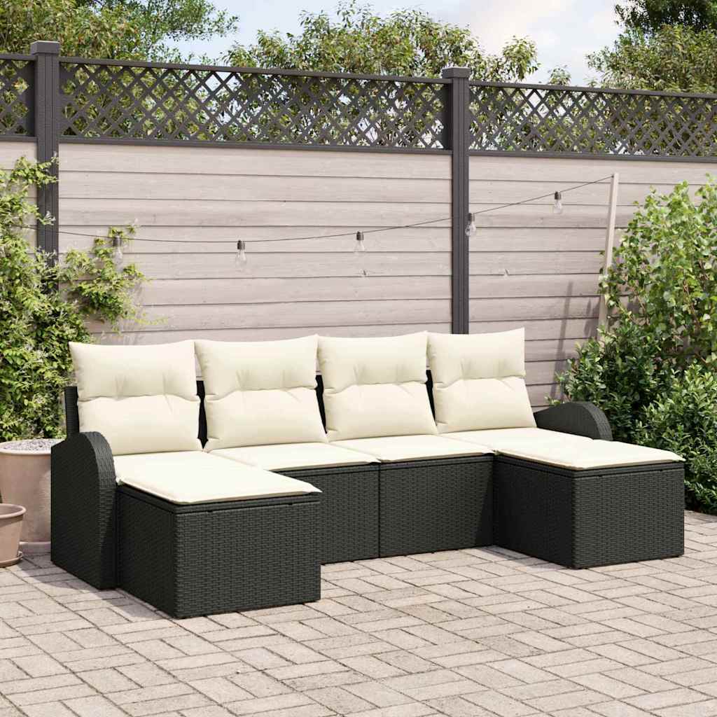 Zestaw Sof na Ogród z poduszką 6 pcs Czarny Rattan poli vidaXL