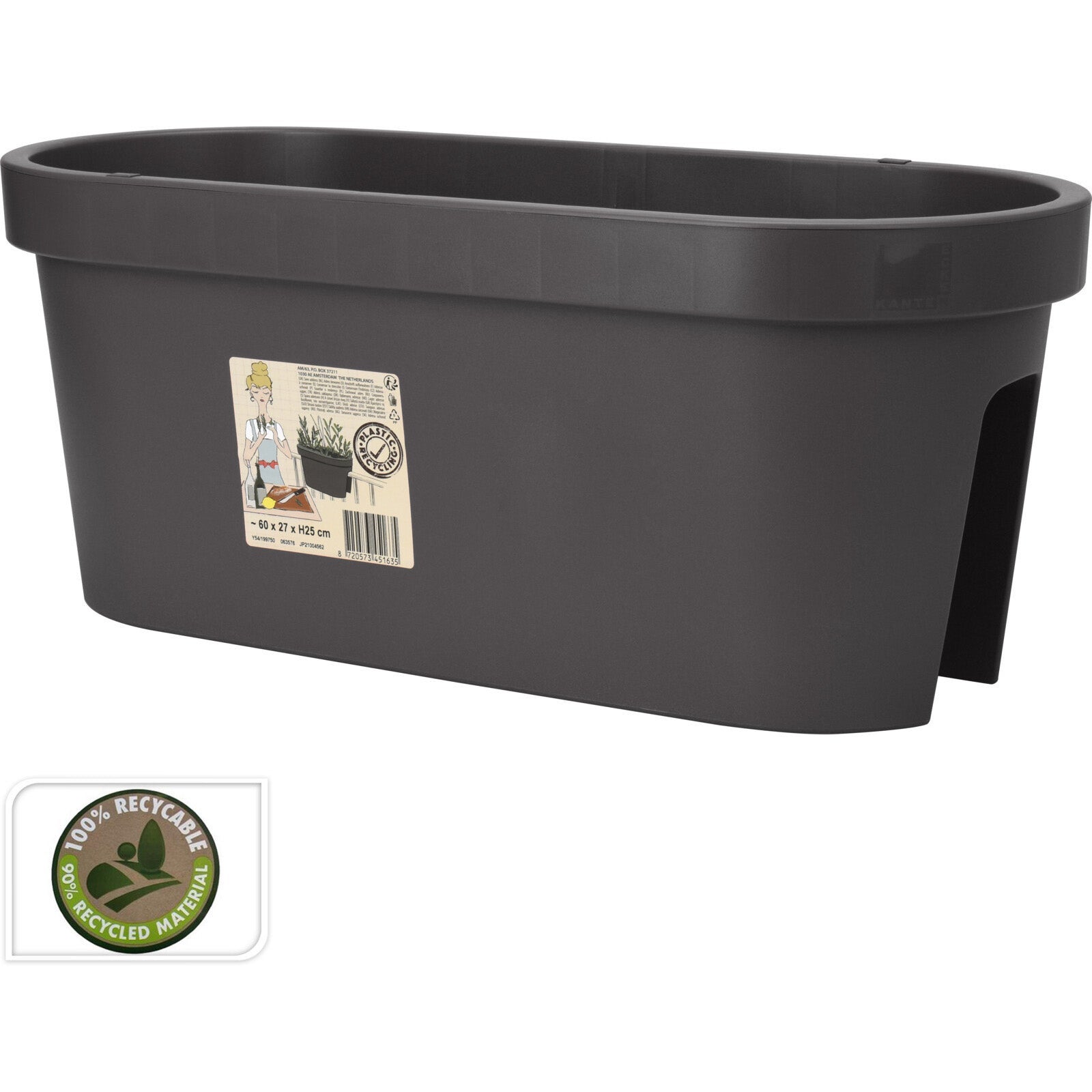 Vaso fioriera da balcone rettangolare per ringhiera da esterno per fiori e piante / 60 cm / Antracite - 4