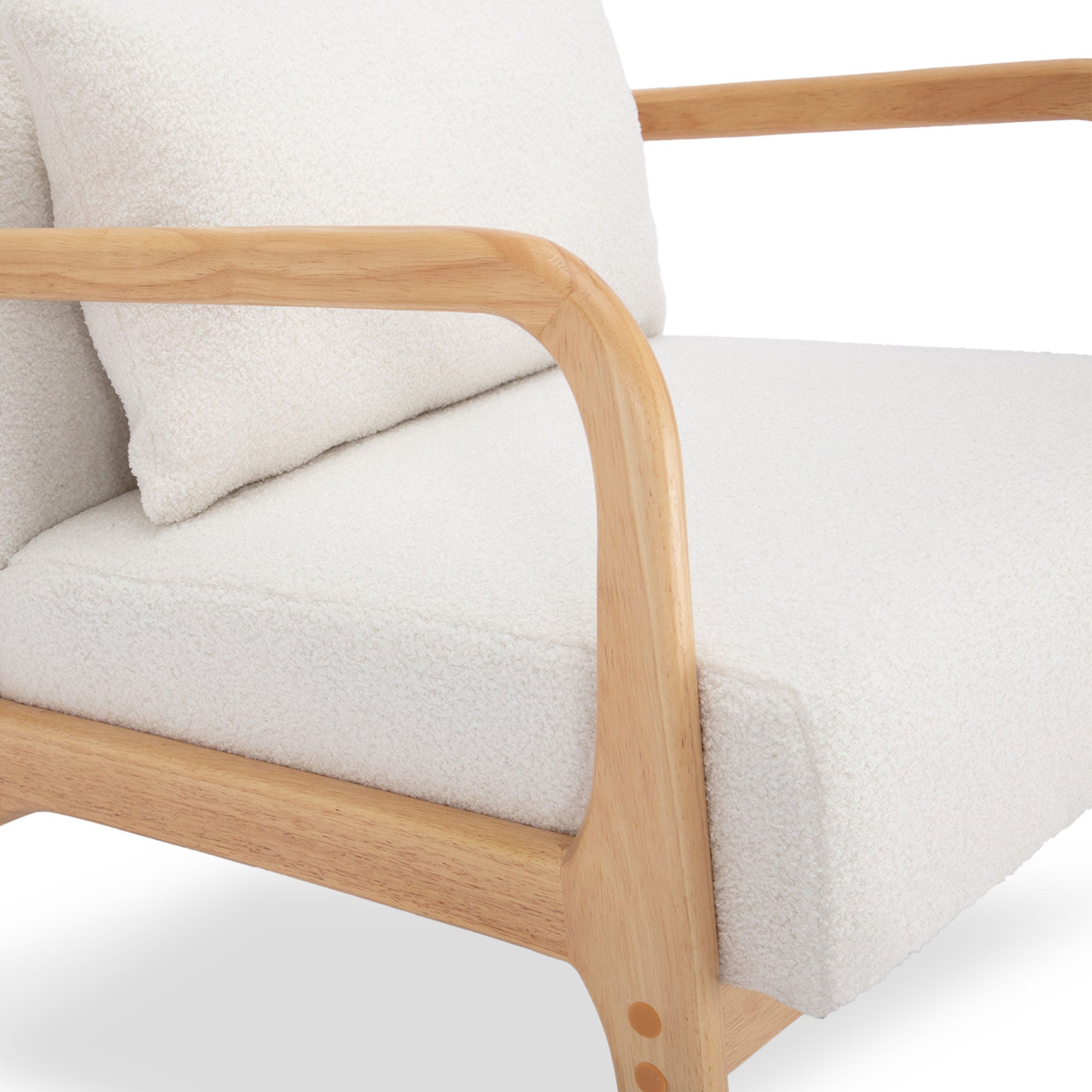 Fauteuil scandinave vintage MARIE bouclette blanc et bois - 7