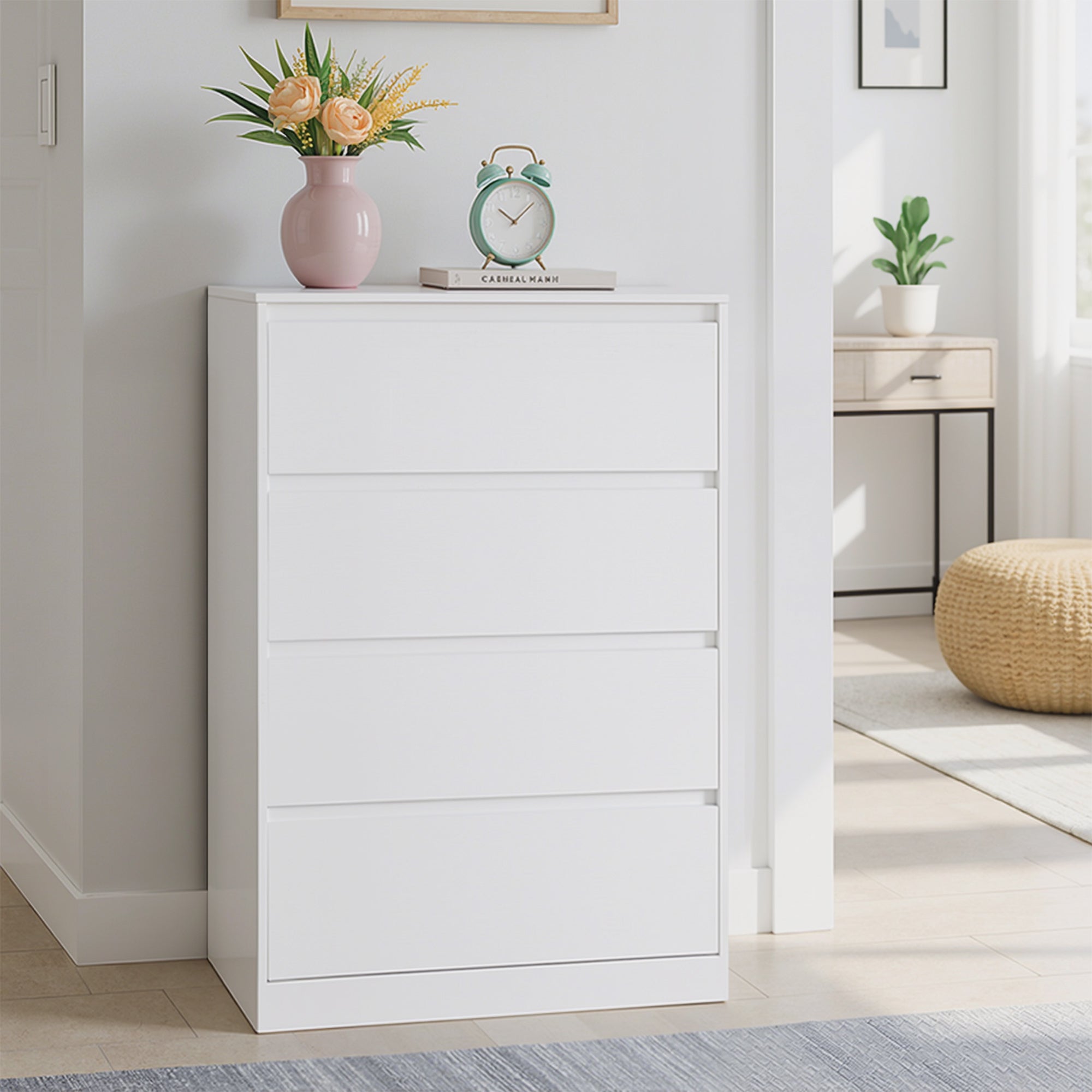 Commode 4 Tiroirs, Meuble de Rangement, 40 x 60 x 97,4 cm, Style Moderne, Blanc - 2