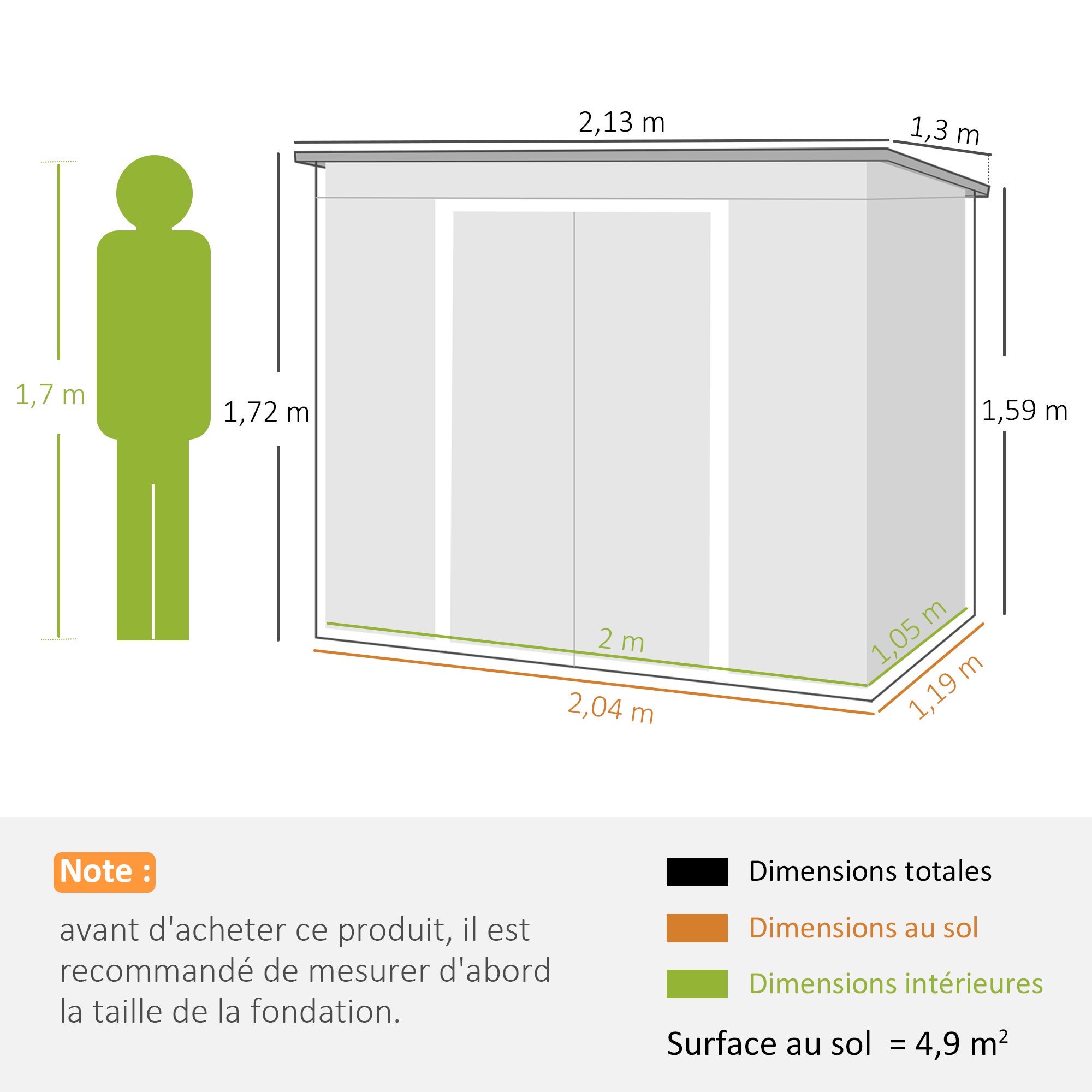 Abri de jardin acier galvanisé Outsunny 2,8 m² - 3
