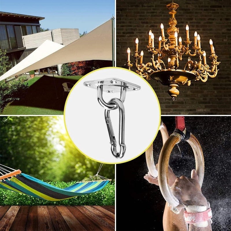 Kit de fixation pour Voile d'Ombrage Rectangulaire en acier inox: 4 fixations murales, 2 mousquetons et 2 tendeurs - 8