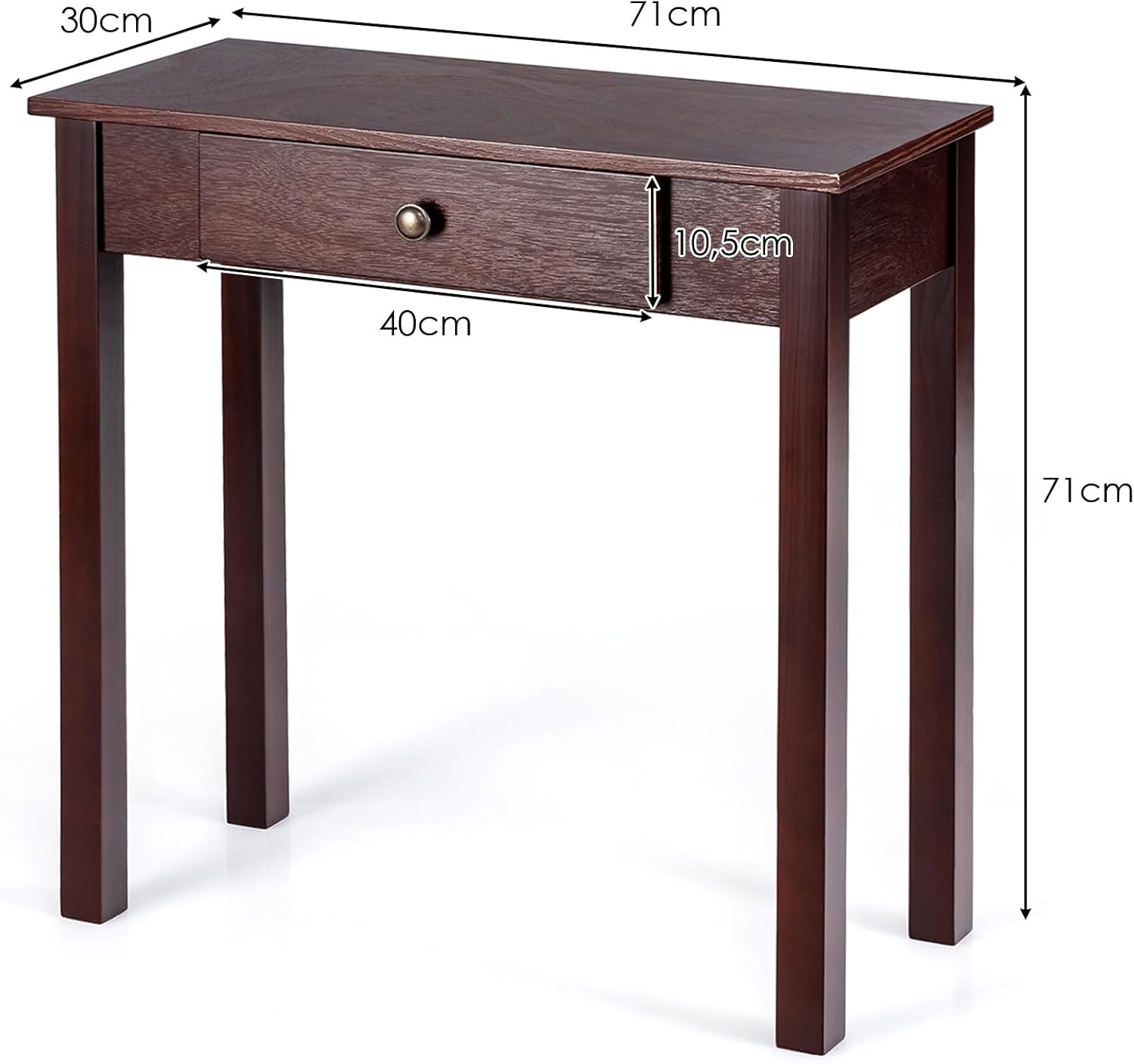 Table Console avec Tiroir, Table de Chevet avec Pieds en Bois Massif, Table d’Appoint pour Salon, Salle de Bain, Couloir (Marron) - 3