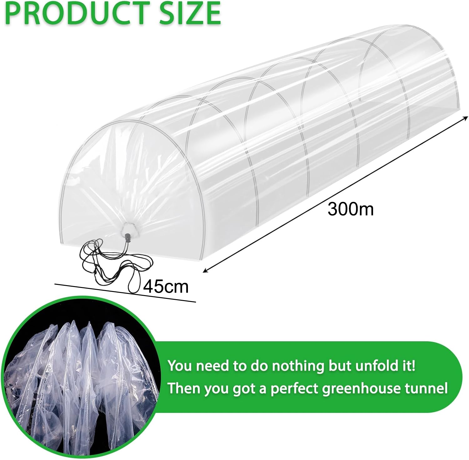 Lot de 2 serres tunnel 2 en 1, mini-serres, tunnel de jardin avec arceaux, protection contre les insectes, film pour canal de plantation, 300 x 45 cm - 3