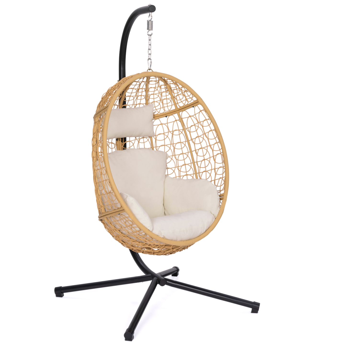 Fauteuil oeuf suspendu ajouré effet rotin avec coussin écru - 2