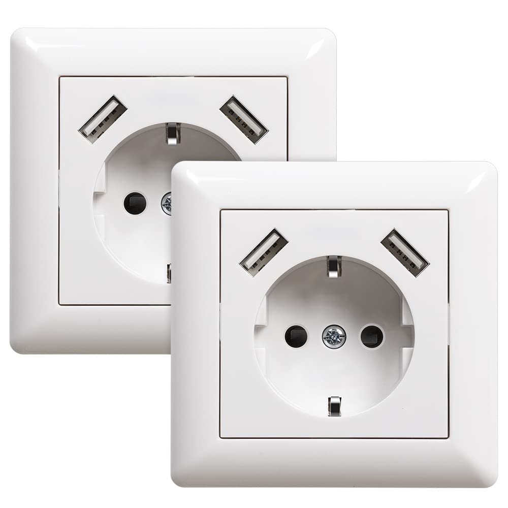 2 enchufes con puerto USB (máx. Enchufe de pared empotrado con puerto ...
