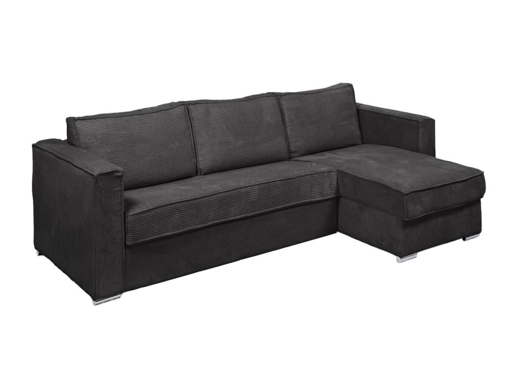 Sofá cama rinconero con apertura italiana y reversible de pana gris antracita - medidas de descanso 160 cm - colchón con memoria de forma de 22 cm lor