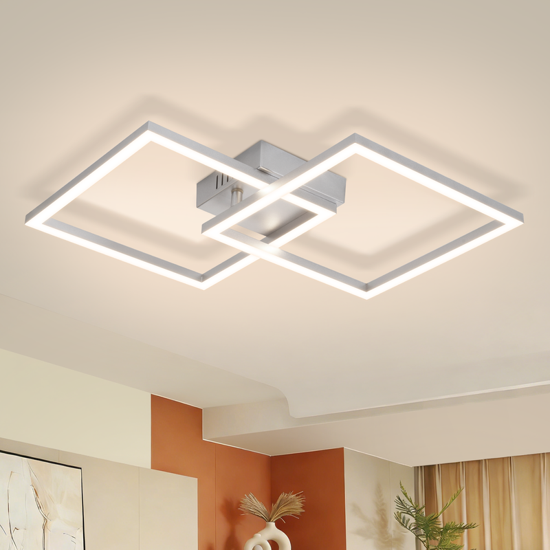 Lampa sufitowa LED Nettlife do sypialni – srebrna lampa do sypialni 24 W, neutralna biel 4000 K, regulowana, nowoczesny design