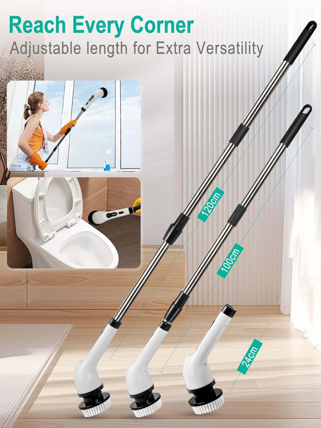 Brosse Électrique Rotative - Nettoyage Puissant avec 9 Têtes Remplaçables, Poignée Réglable, Usage Salle de Bain, Cuisine, Voiture - 4